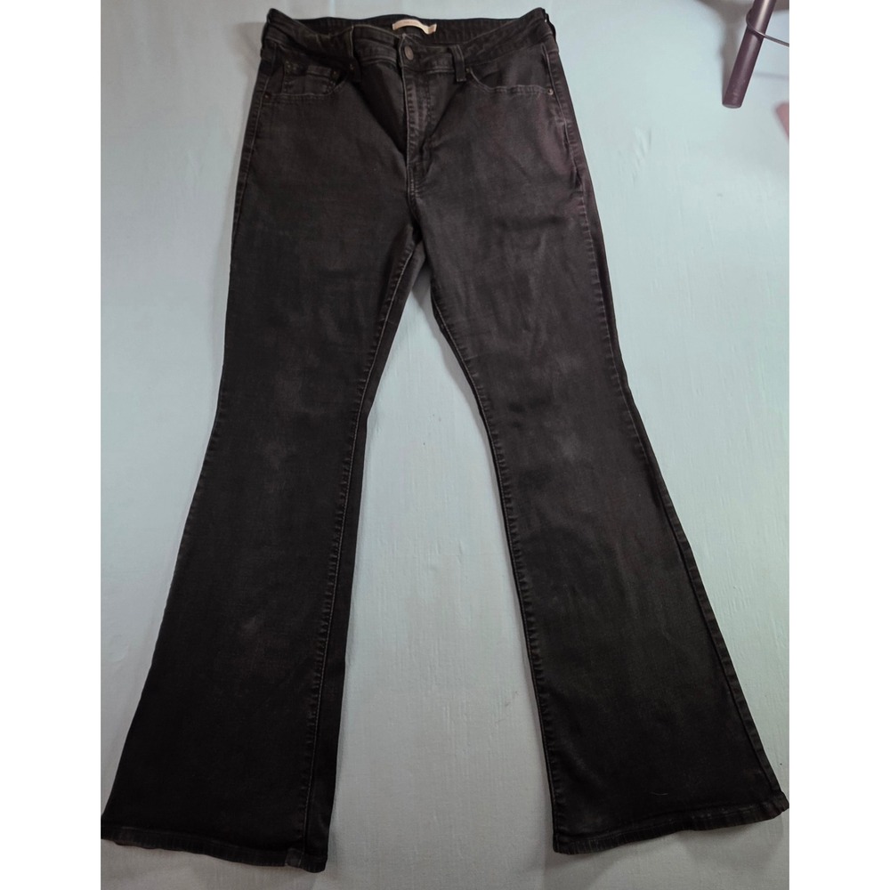 Levis 726 High Rise Flare Jeans Washed Black Stretch Denim Pants Womens 32x30